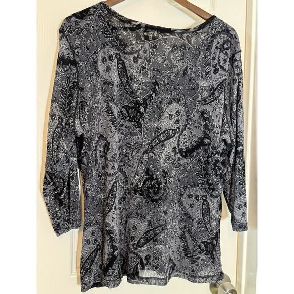 Coldwater Creek  2X Plus Semi Sheer Top Y2K Graphics Sequin Dark Floral - Picture 7 of 10